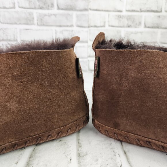 L.L. Bean Wicked Good Men's Size 9 M Brown Suede Soft Slippers Shearling Lining - Picture 4 of 11